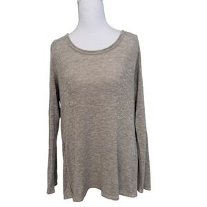 Studio Y Knit Top Womens Medium Taupe Gold Metallic Split Back Layered Look